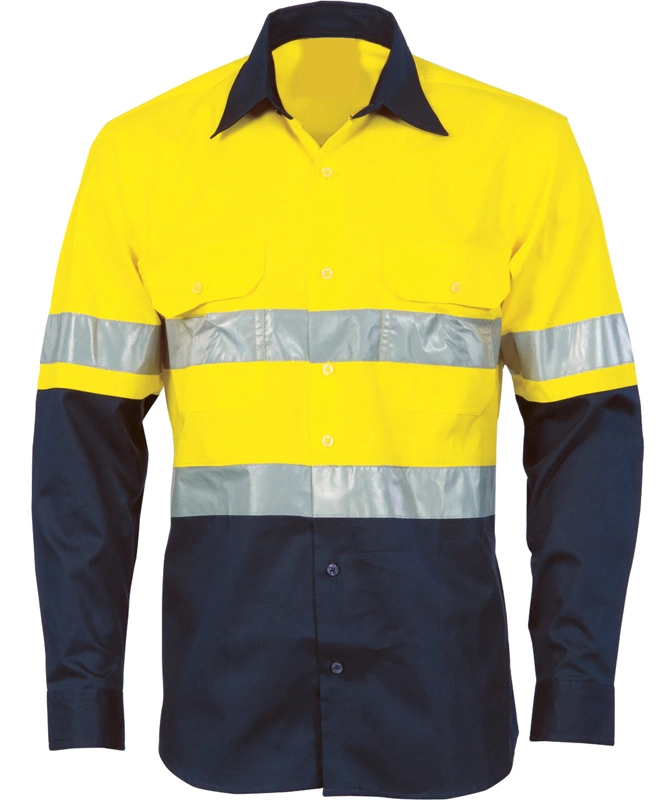 Hi Visibility Long Sleeve Two Tone 100% Cotton Twill Safety Shirt Hi Vis Shirt