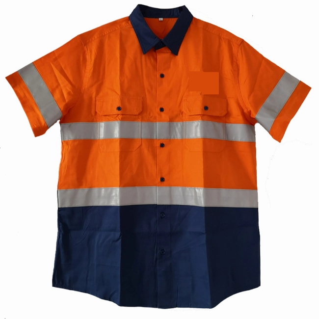 Hi Visibility Long Sleeve Two Tone 100% Cotton Twill Safety Shirt Hi Vis Shirt