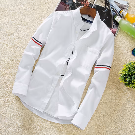 Herrenmode-Oxford-Stoff, gestreift, mit Daunenkragen, Bluse, Langarm, Designer-Hemden
